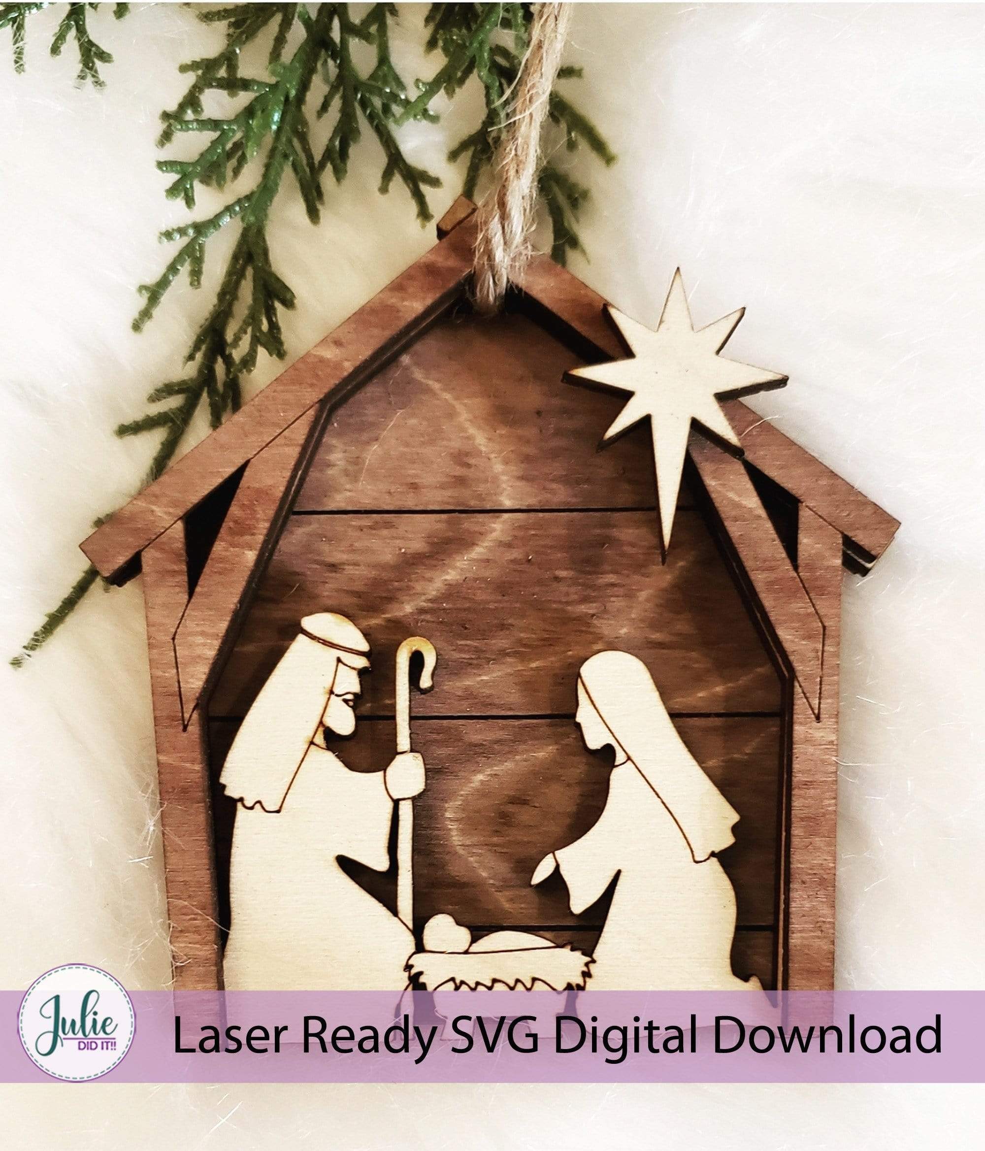 Rustic Wooden Christmas Nativity Ornament