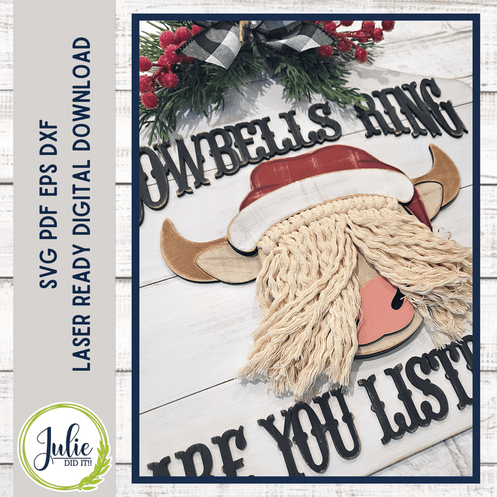 Julie Did It Studios Cowbells Ring Macrame Highland Cow Door Hanger