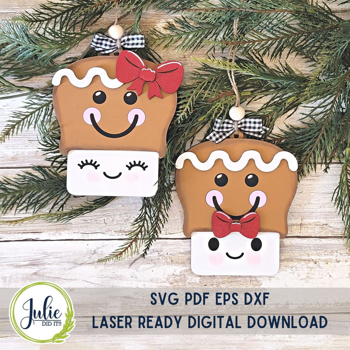 Julie Did It Studios Marshmallow Mug Ornaments - Gingerbread Couple (set of 2)