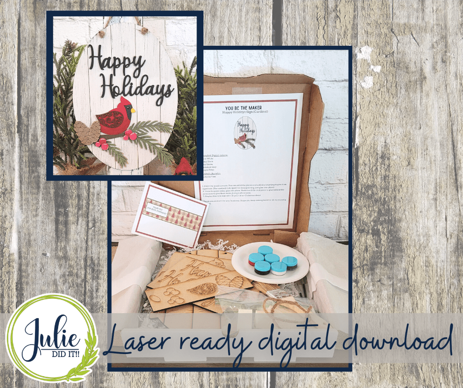 Julie Did It Studios September 2022 - Happy Holidays Cardinal Sign Exclusive DIY Kit