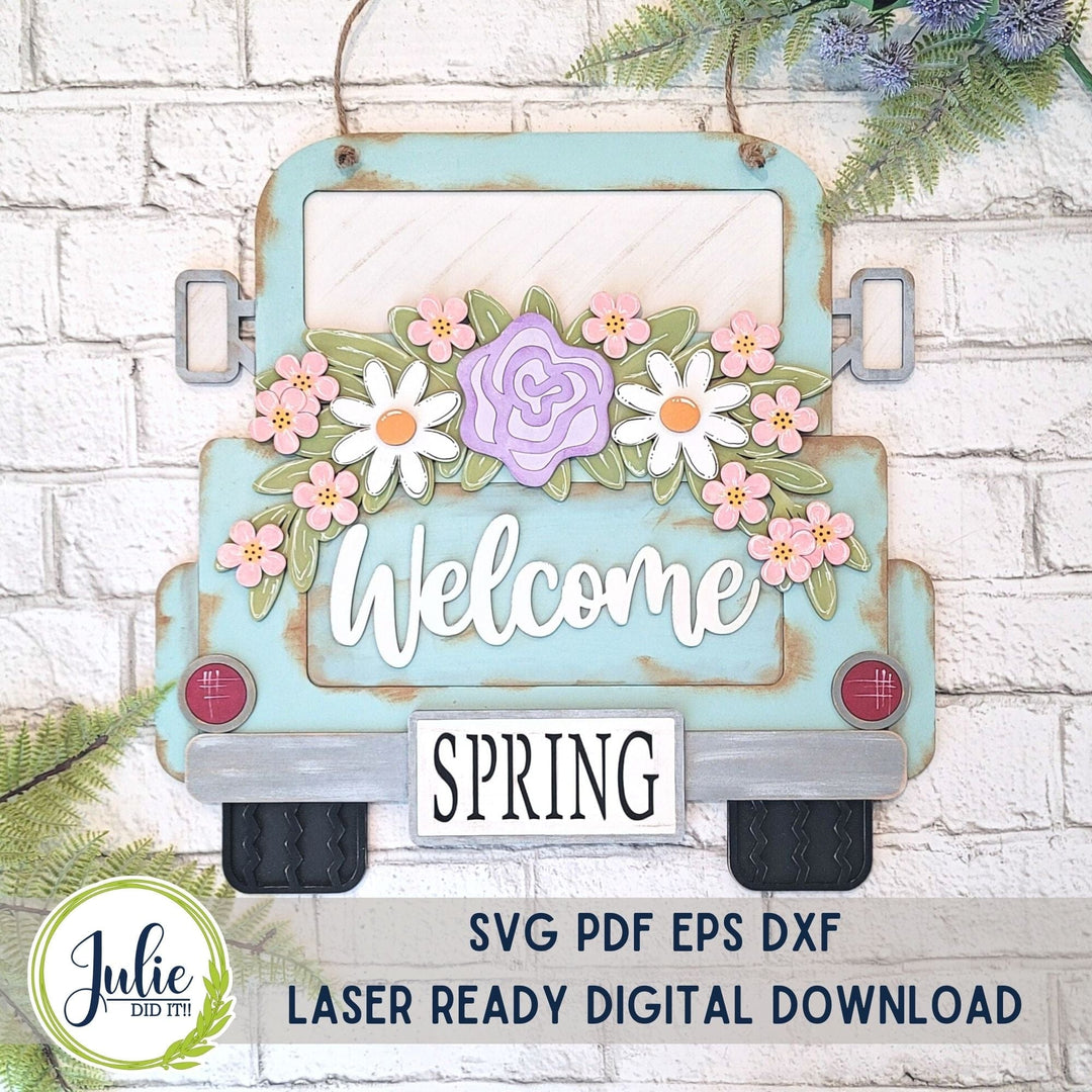 Julie Did It Studios Truck with Welcome Floral Door Hanger