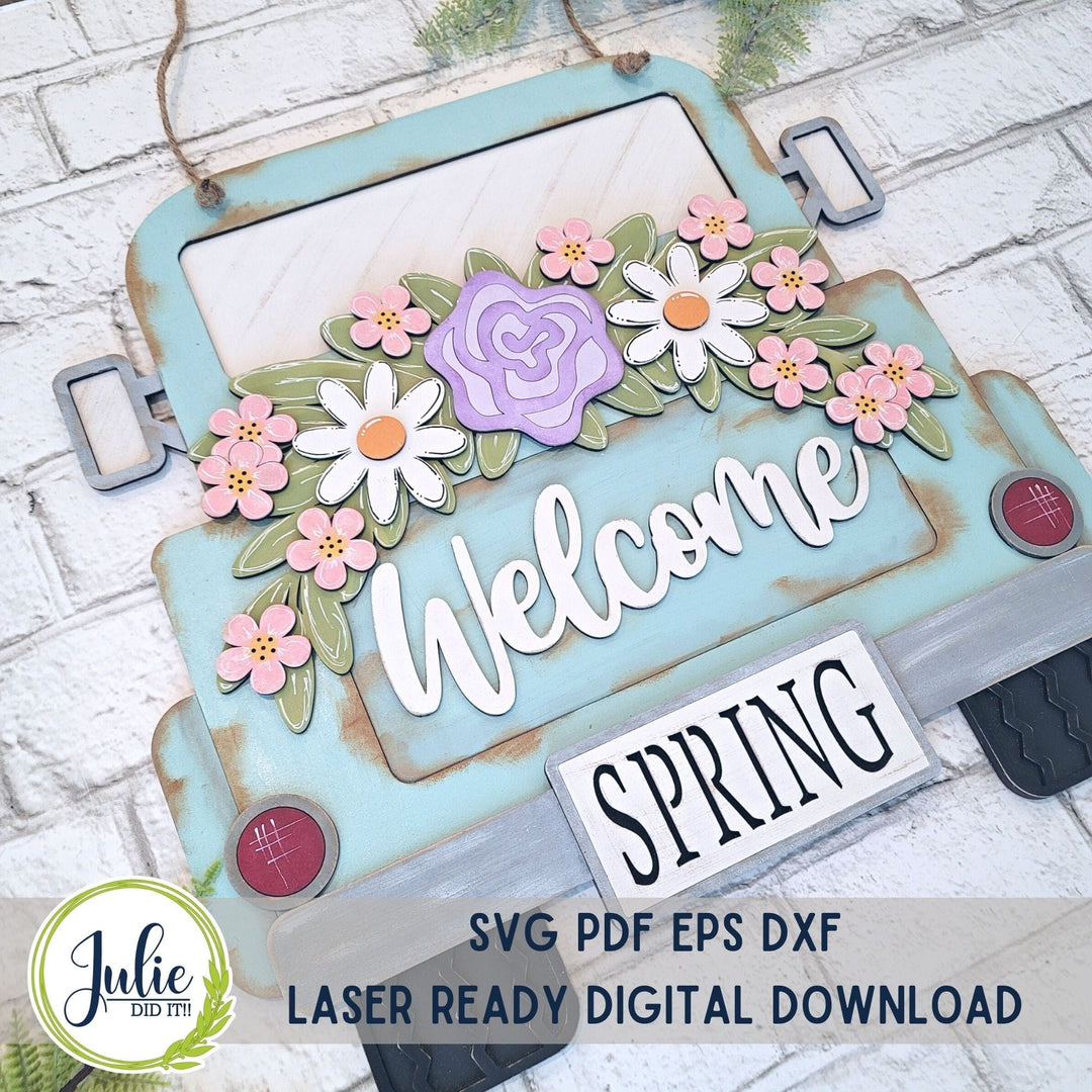 Julie Did It Studios Truck with Welcome Floral Door Hanger