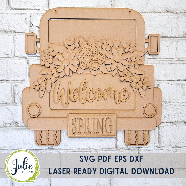 Julie Did It Studios Truck with Welcome Floral Door Hanger