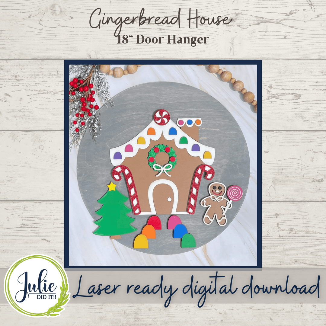 Julie Did It Studios Gingerbread House 18" Round Door Hanger