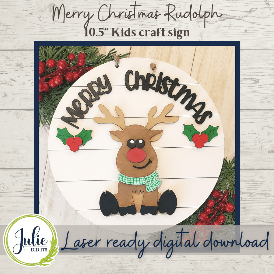 Julie Did It Studios Shiplap Shelf Sitter Rudolph 10.5" Sign Kids Craft