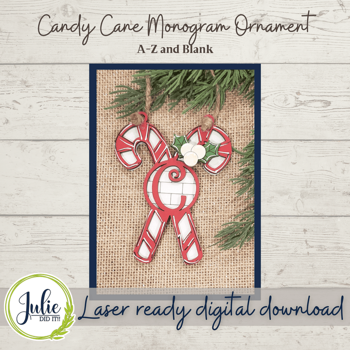 Julie Did It Studios Sign Monogram Candy Cane Ornaments