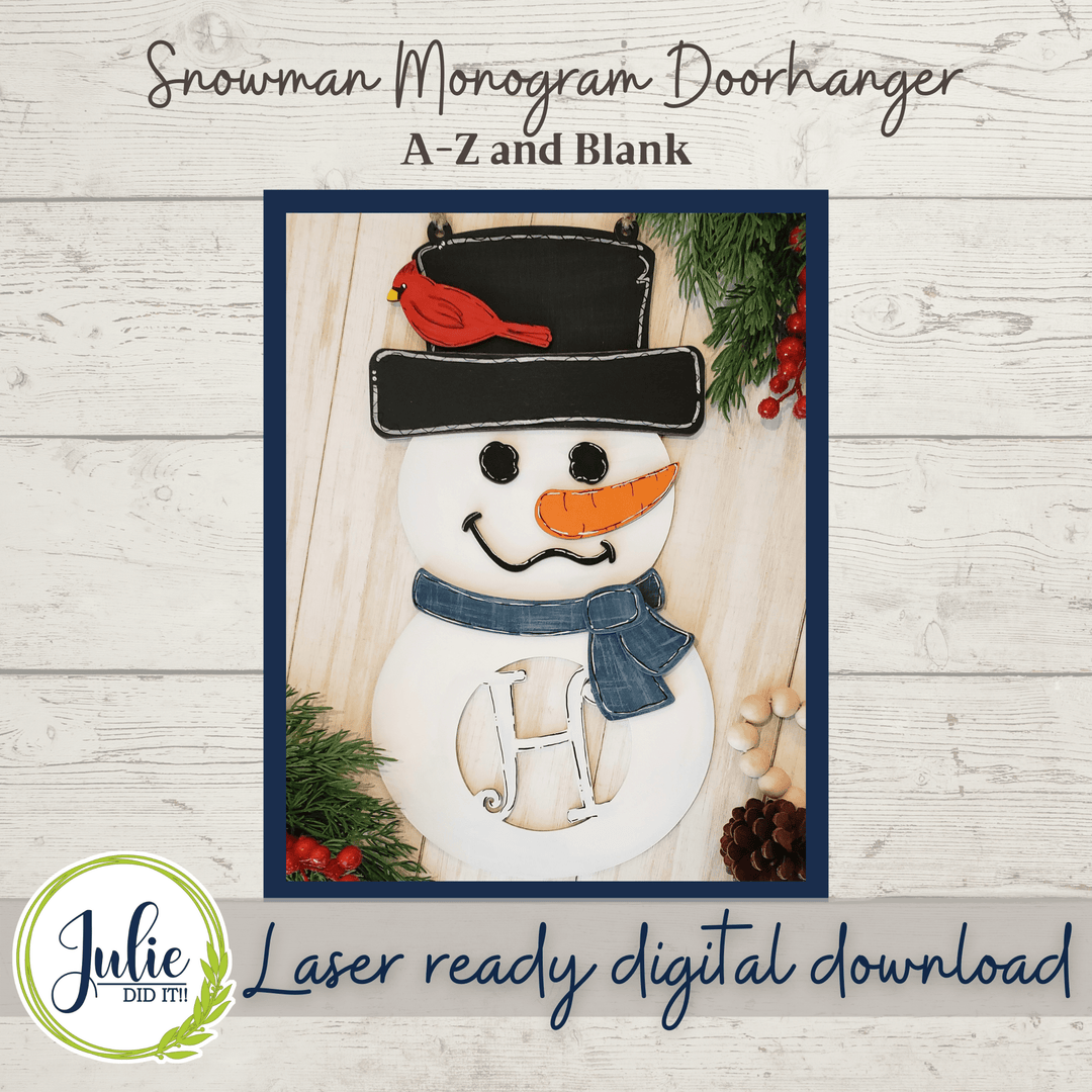 Julie Did It Studios Sign Monogram Snowman Door Hanger