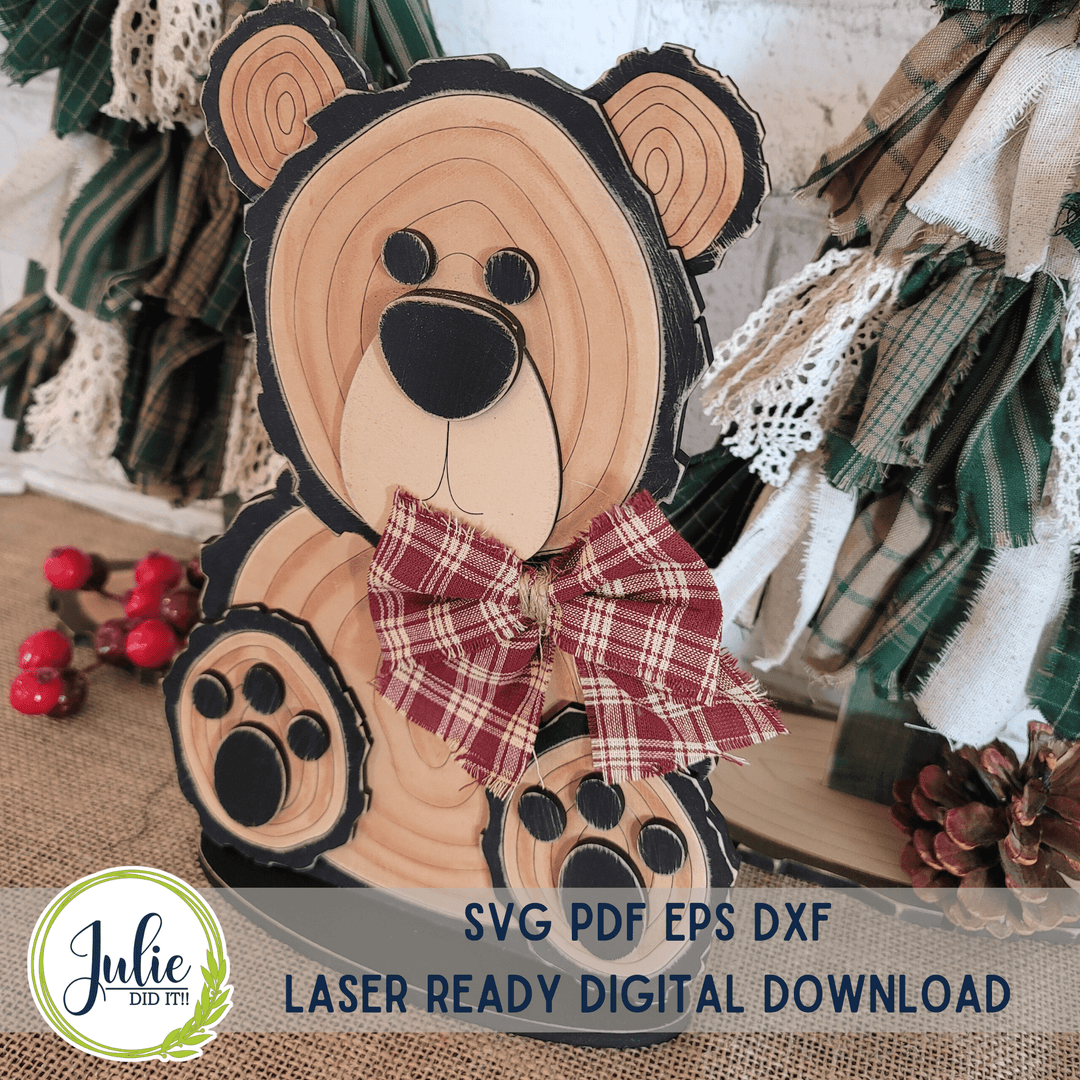 Julie Did It Studios Wood Slice Bear Shelf Sitter